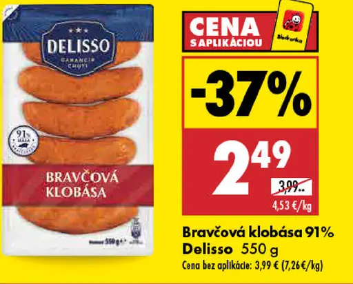 Delisso bravčová klobása 91 % mäsa