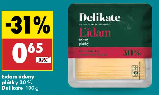 Delikate Eidam údený/neúdený plátky 30 %
