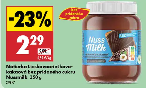 Nussmilk nátierka lieskovoorieškovo-kakaová bez pridaného cukru