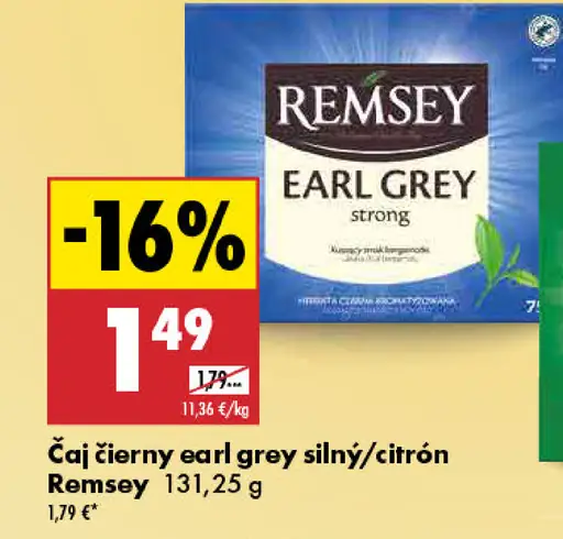 Remsey čaj čierny Earl Grey silný alebo citrón