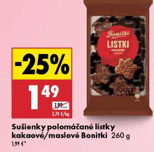 Bonitki sušienky polomáčané listky kakaové/maslové