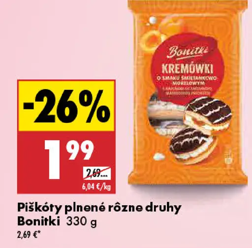 Bonitki Piškóty plnené rôzne druhy