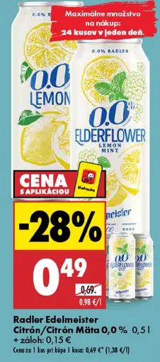 Radar Edelmeister radler citrón alebo citrón mäta 0,0 % plechovka