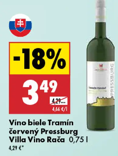 Víno biele Tramín červený Pressburg Villa Vino Rača
