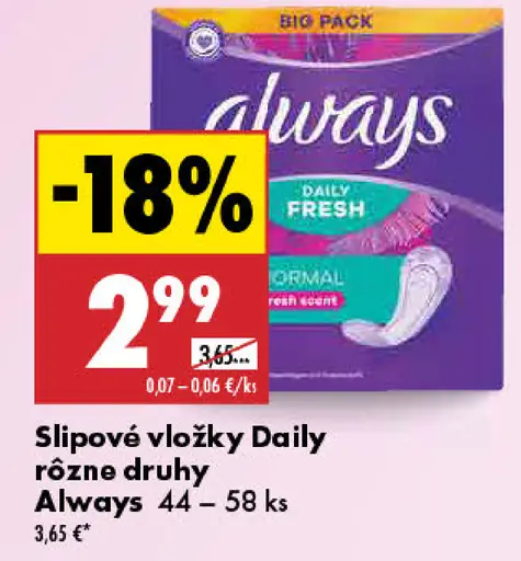 Always Daily Fresh slipové vložky