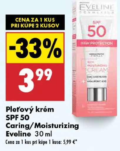 Pleťový krém SPF 50 Caring / Moisturizing Eveline