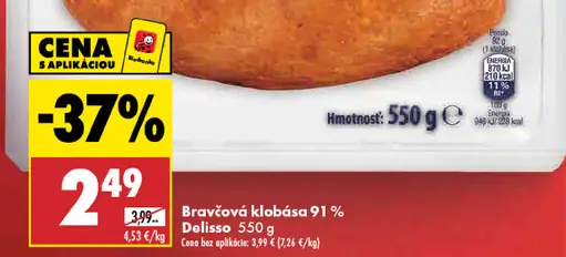Delisso bravčová klobása 91 % mäsa