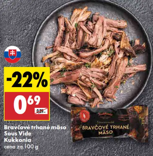 Kukkonia bravčové trhané mäso sous vide