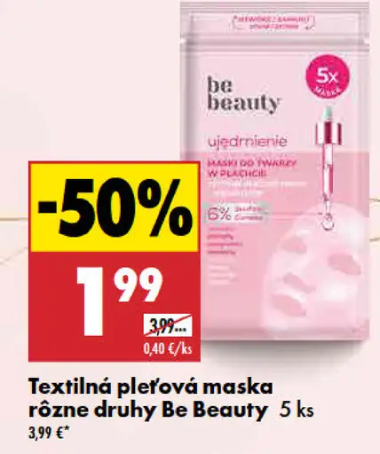 Textilná pleťová maska Be Beauty rôzne druhy