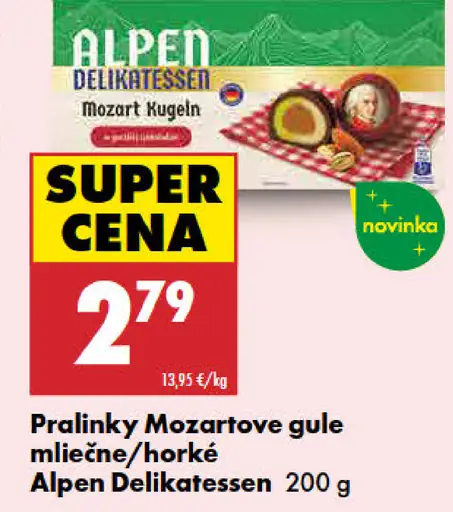 Alpen Delikatessen pralinky Mozartove gule mliečne / horké