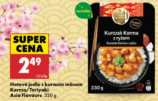Asia Flavours hotové jedlo s kuracím mäsom Korma alebo Teriyaki