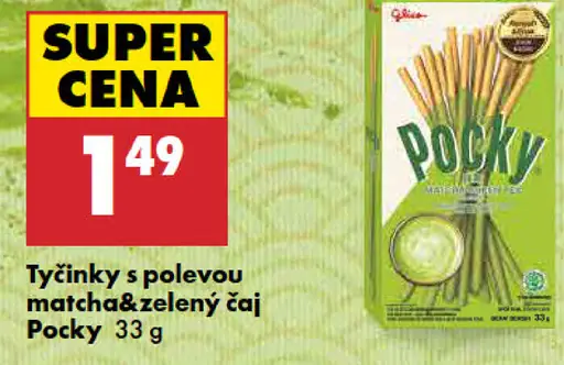 Pocky tyčinky s polevou matcha a zelený čaj