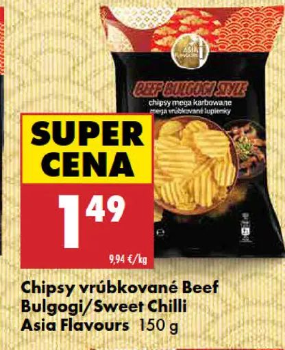 Asia Flavours Chipsy vrúbkované Beef Bulgogi/Sweet Chilli