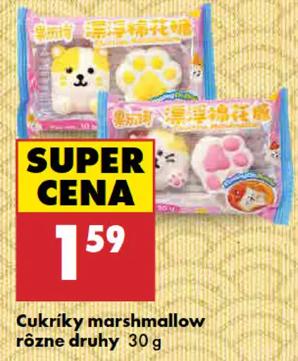 Cukríky marshmallow rôzne druhy