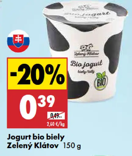 Zelený Klátov Jogurt bio biely
