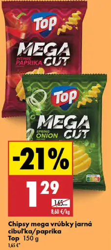 Top Chipsy Mega vrúbky jarná cibuľka/paprika