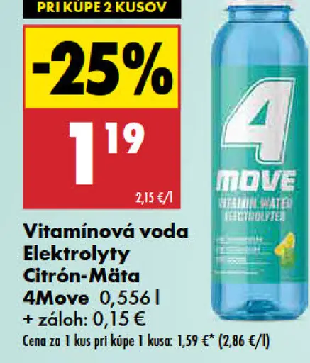 4Move vitamínová voda Elektrolyty Citrón-Mäta