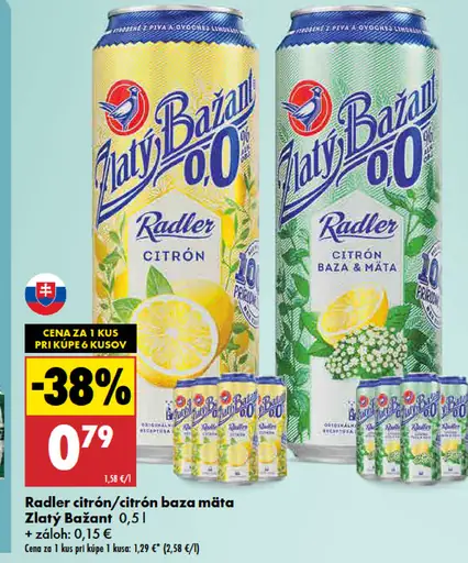 Zlatý Bažant Radler 0,0% citrón