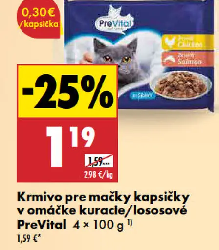 PreVital krmivo pre mačky kapsičky v omáčke kuracie/lososové