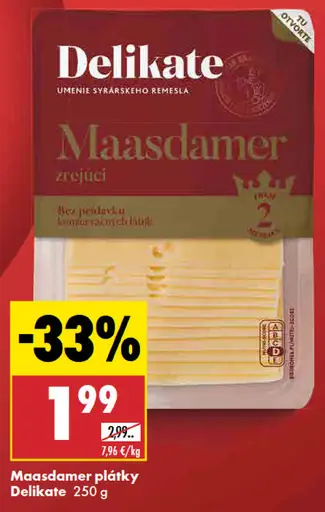 Delikate Maasdamer plátky zrejúci syr