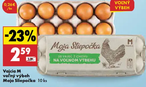 Moja Sliepočka vajcia M voľný výbeh 10 kusov