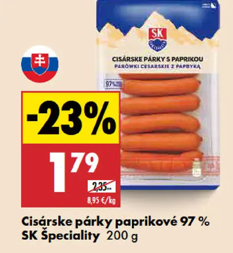 SK Špeciality Cisárske párky paprikové 97%