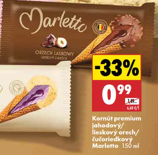 Marletto kornút premium lieskový orech