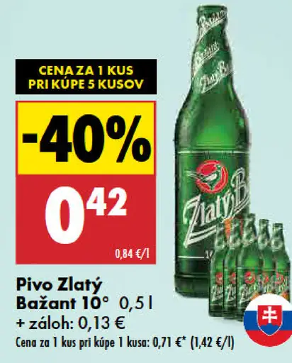 Zlatý Bažant svetlé pivo fľaša