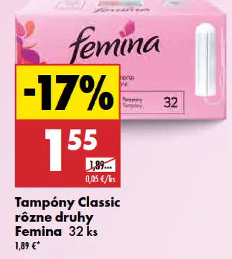 Femina Tampóny Classic rôzne druhy