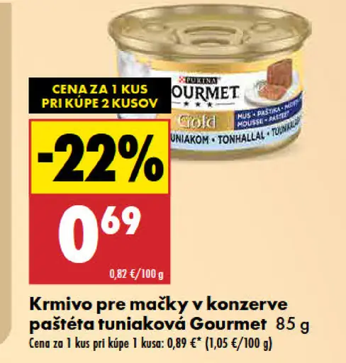 Gourmet krmivo pre mačky paštéta tuniaková v konzerve