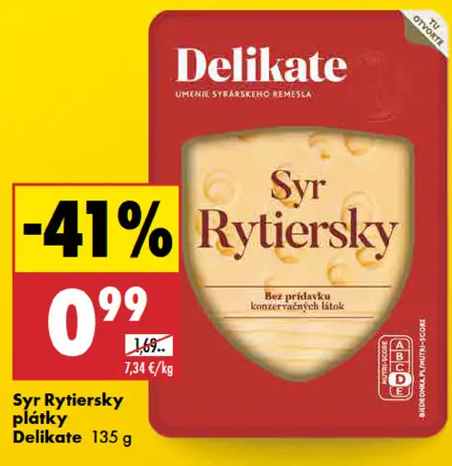 Delikate syr Rytier sky plátky