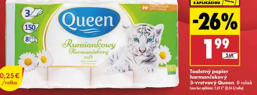 Queen Toaletný papier 3-vrstvový harmančekový