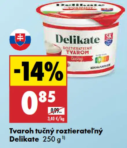 Delikate tvaroh tučný rozotierateľný