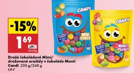 Candi dražé čokoládové Mimi alebo dražované arašidy v čokoláde Monti