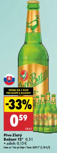 Zlatý Bažant svetlé pivo fľaša