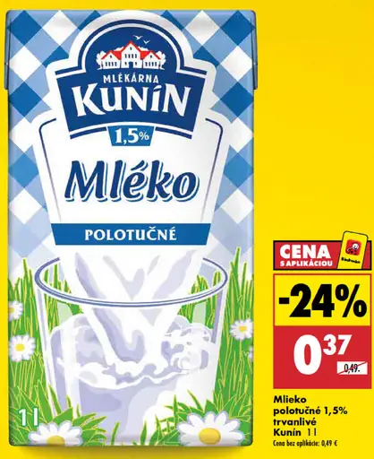 Kunín mlieko polotučné trvanlivé