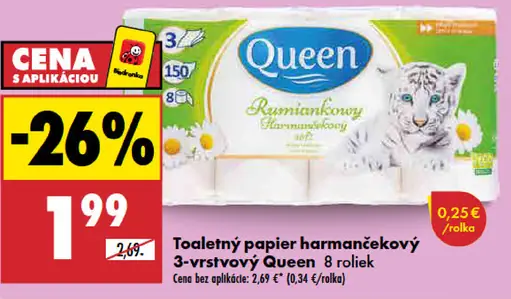 Queen harmančekový toaletný papier 3-vrstvový