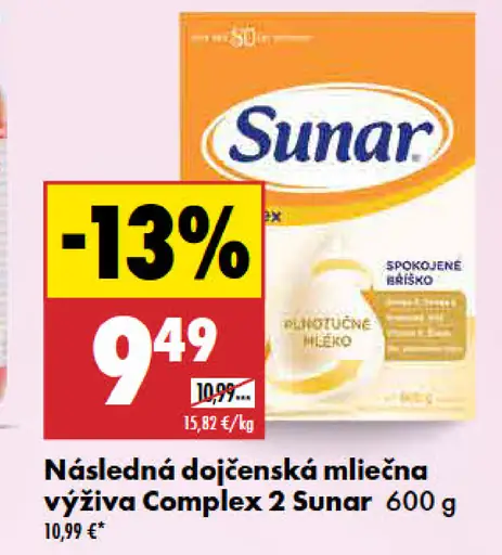 Následná dojčenská mliečna výživa Complex 2 Sunar