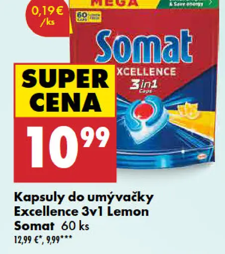 Somat Excellence 3in1 Lemon Fresh kapsuly do umývačky riadu