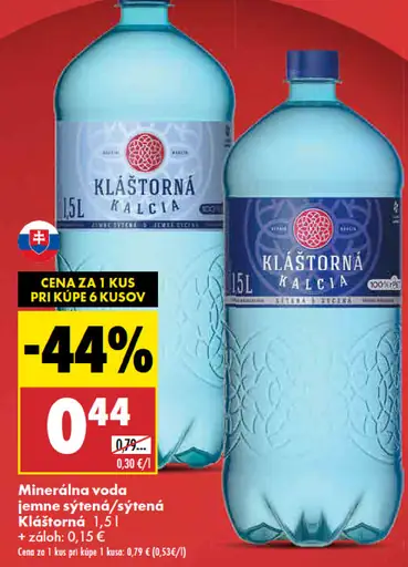 Kláštorná Kalcia minerálna voda jemne sýtená/sýtená