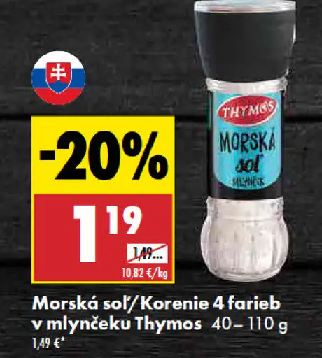 Thymos morská soľ alebo korenie 4 farieb v mlynčeku
