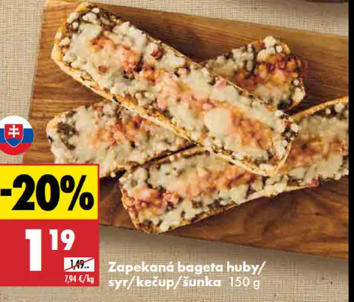 Zapečená bageta huby/syr/kečup/šunka