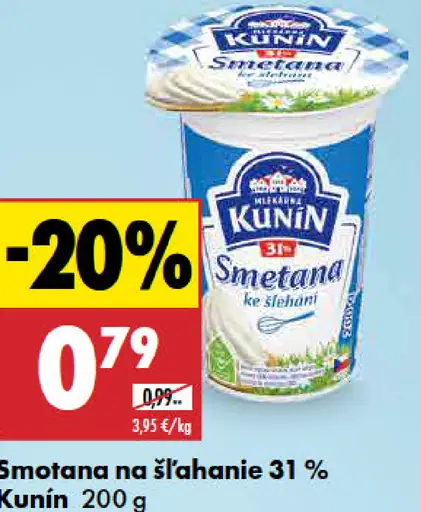 KUNÍN smotana na šľahanie 31 %