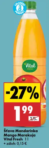 Vital Fresh Šťava Mandarinka Mango Marakuja