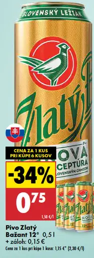 Zlatý Bažant pivo 12° plechovka