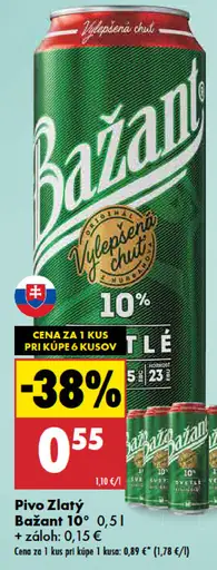 Zlatý Bažant 10% svetlé výčapné pivo plechovka