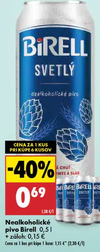Birell Svetlý nealkoholické pivo plechovka