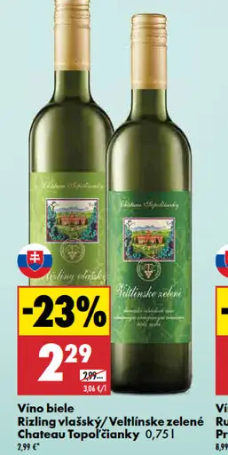 Víno biele Rizling vlašský Chateau Topoľčianky