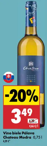 Chateau Modra Pálava akostné víno polosuché biele