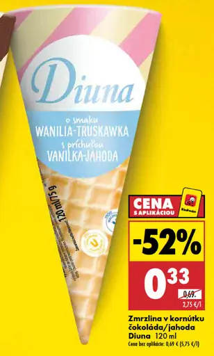 Diuna zmrzlina v kornútku jahoda
